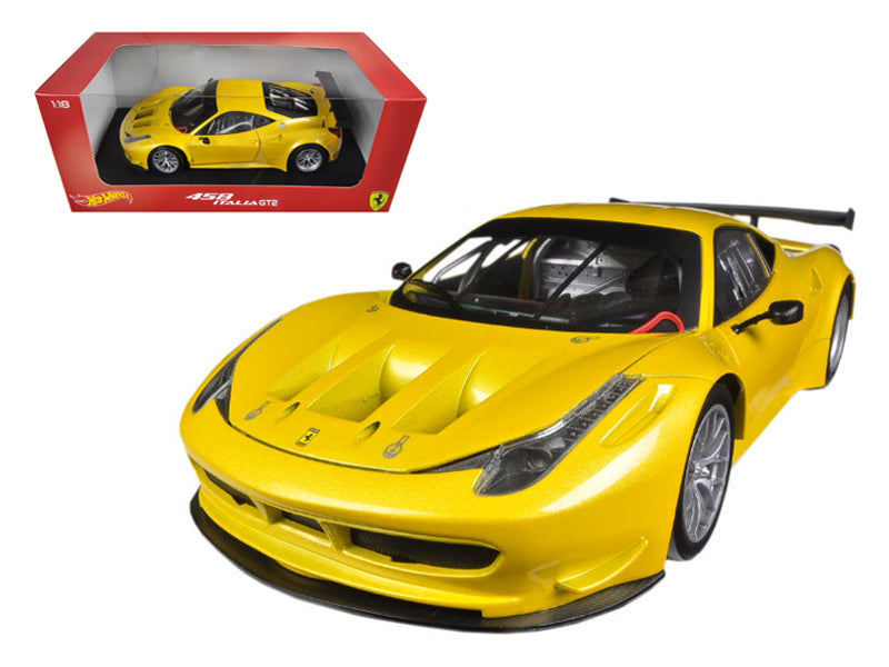 Ferrari 458 Italia GT2 Yellow 1/18 Diecast Car Model by Hotwheels