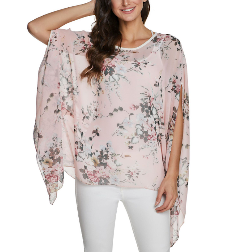 Womens Flowy Chiffon Tunic with Floral Print