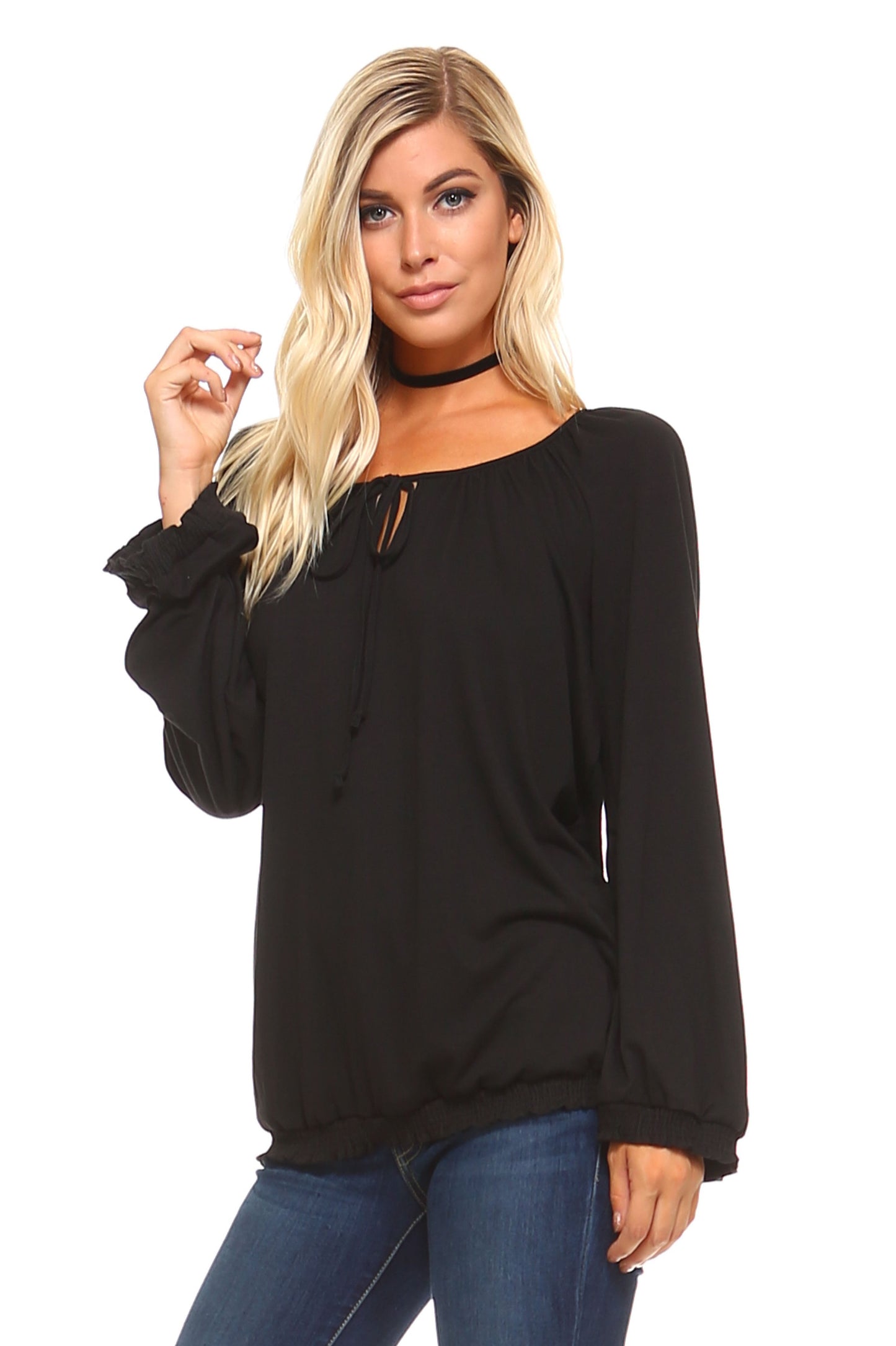 Women's Long Sleeve Solid Peasant Top