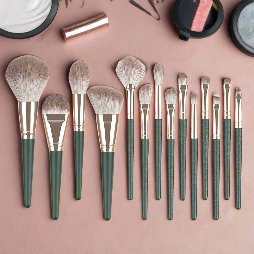 14pcs Green Cloud Makeup Brushes