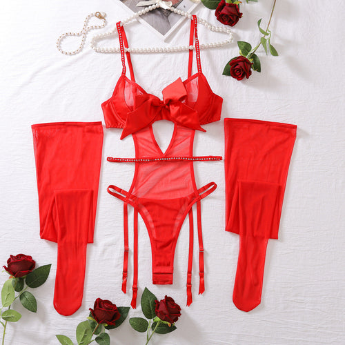 Funny Clothing Rhinestone Stitching Red Bow Year Valentine Day