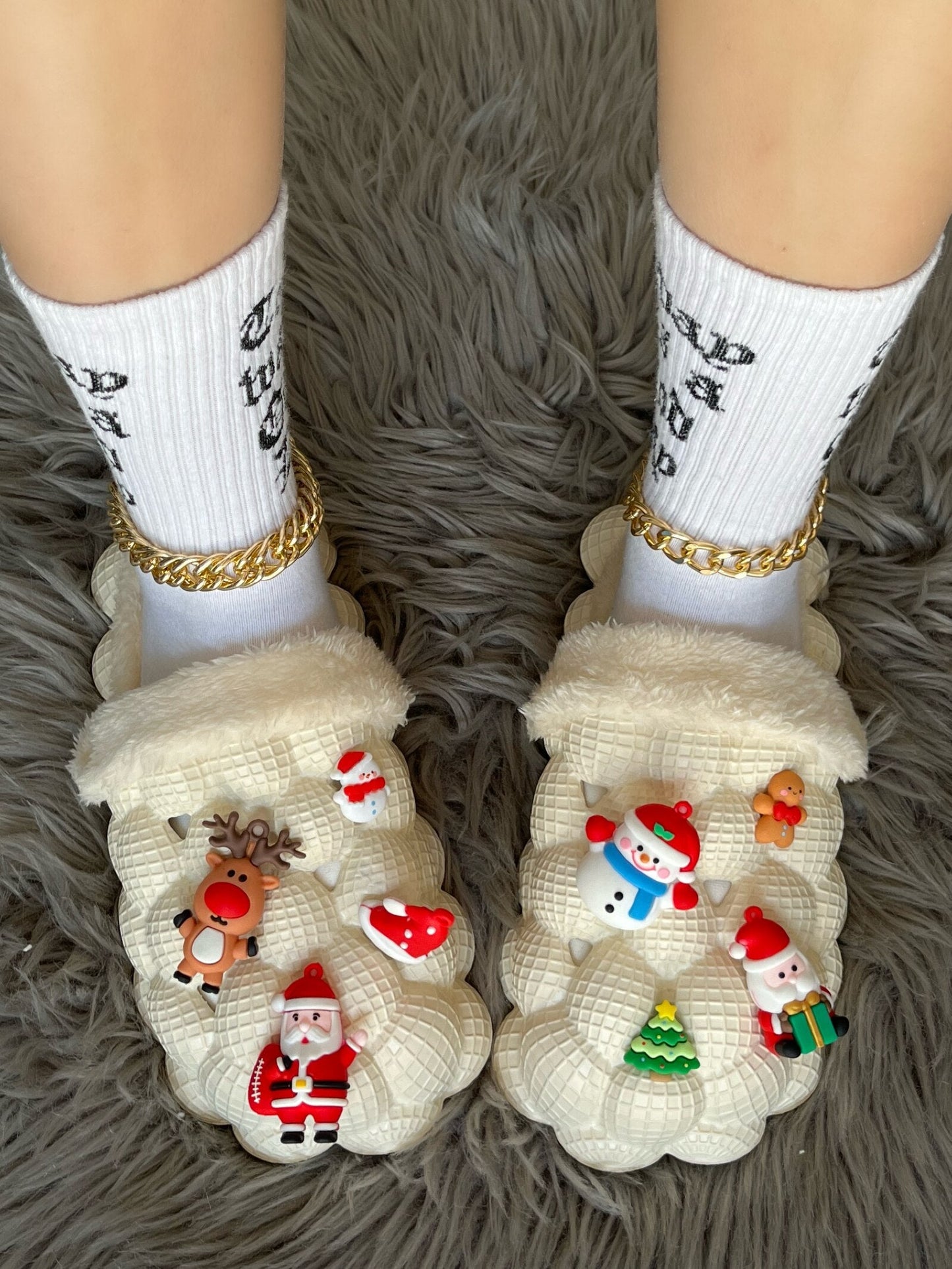 Funny DIY Bubble Slippers Furry House Slides for Chirstmas