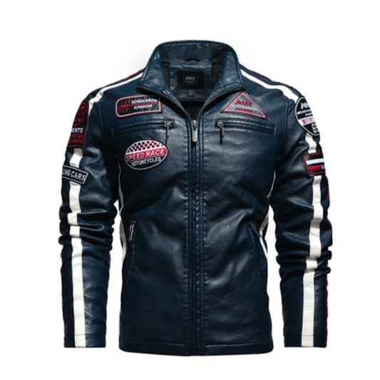 Biker Vegan Leather Jacket With Badges