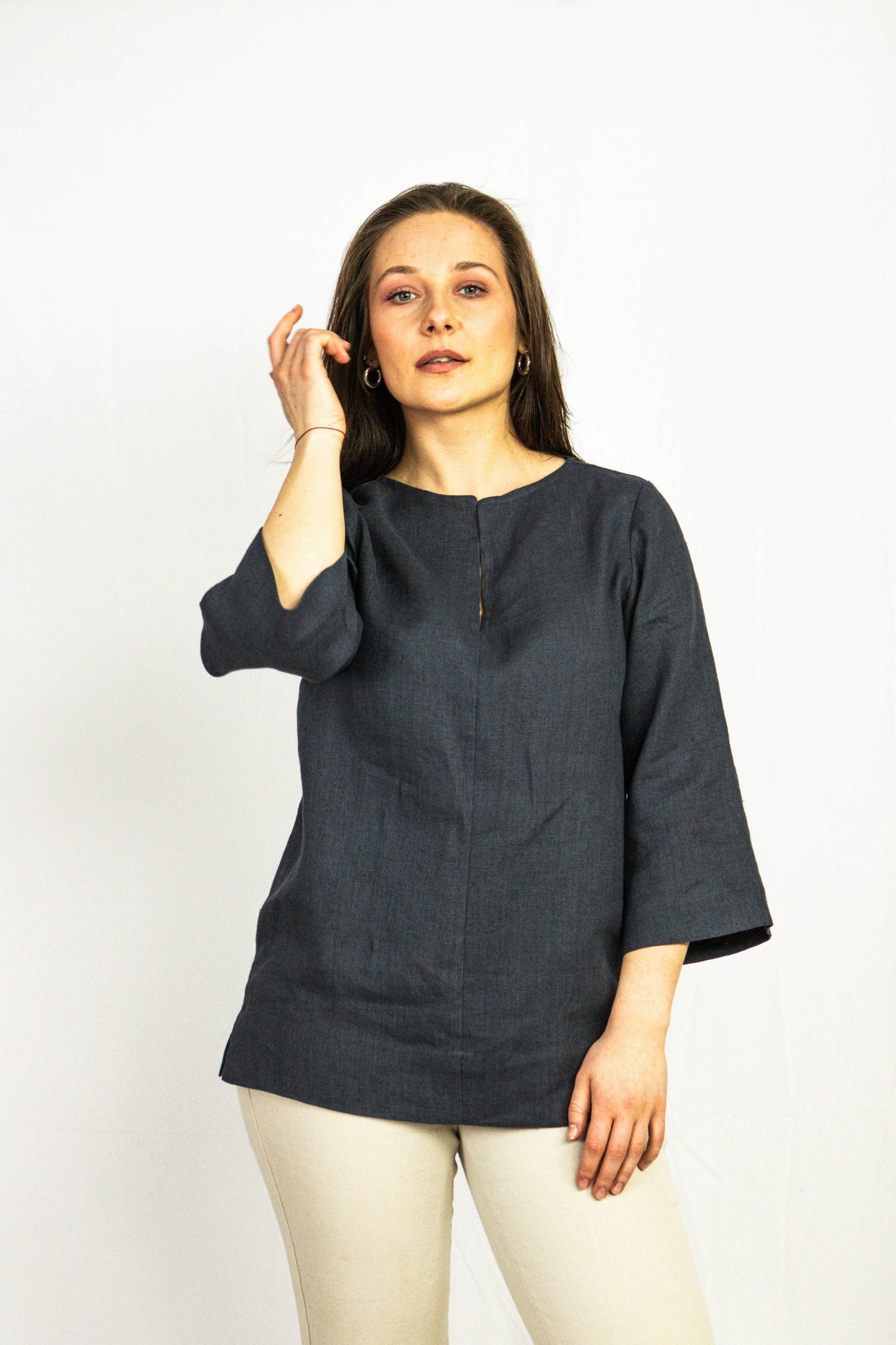 Asphalt Grey linen oversize top