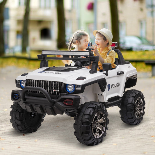 Kids 12V RC 2-Seater Ride-On Police Truck LED Lights