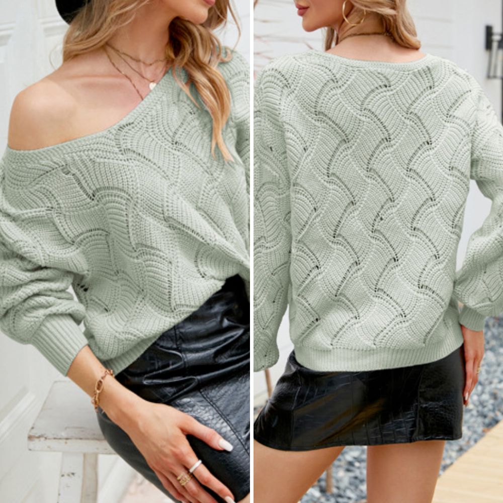 Womens V-Neck Open Knit Sweater