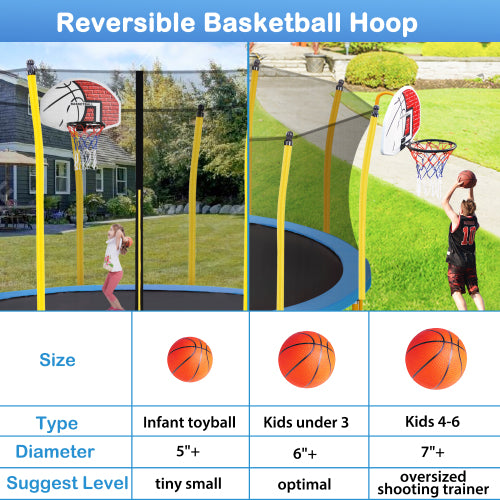 12FT Trampoline for Kids with Safety Enclosure Net & Basketball Hoop