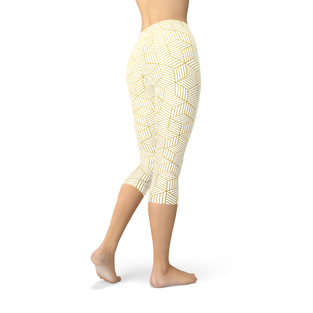 Women White Capri Leggings with Geometric Cubes