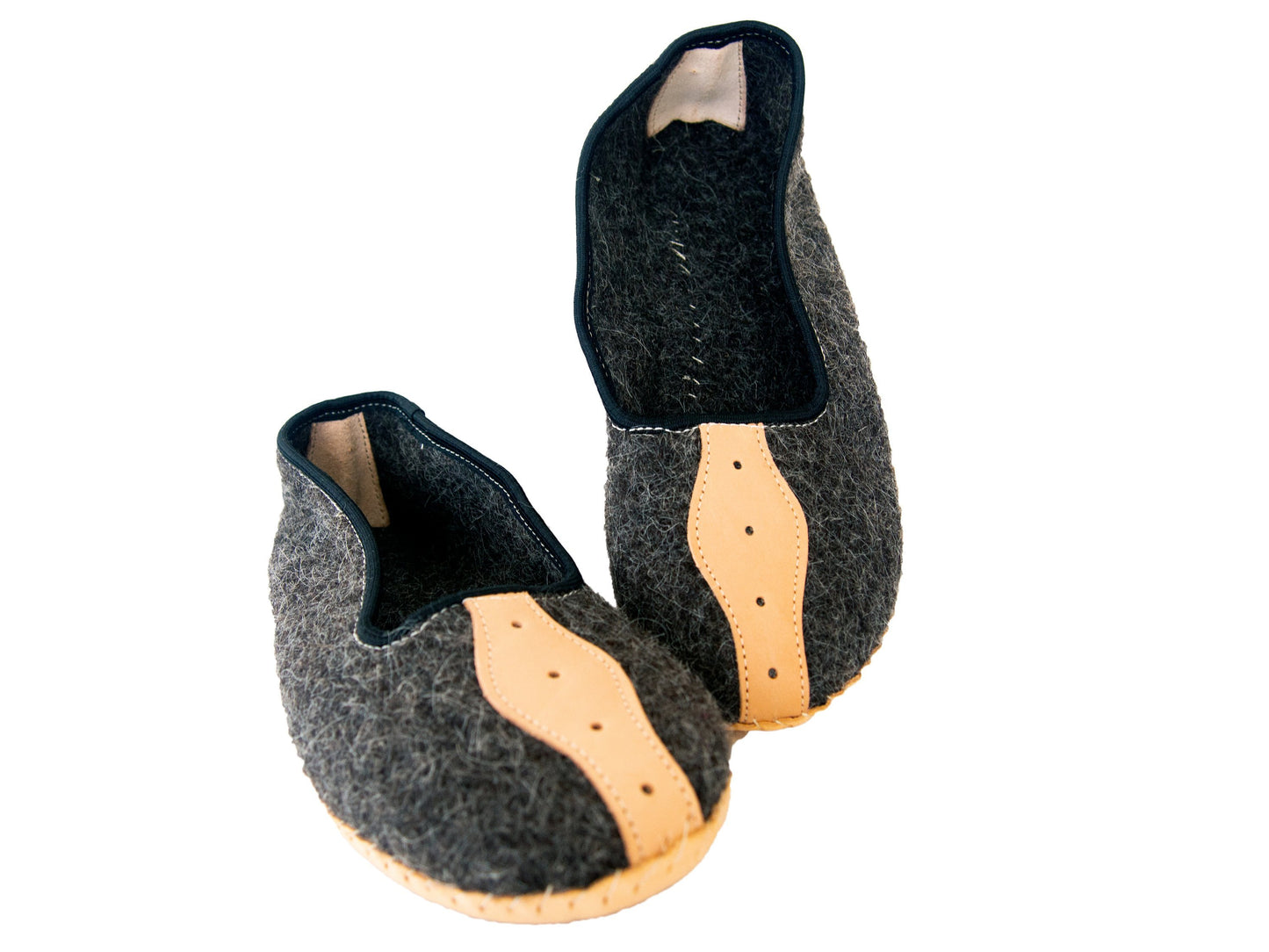 Mens Felt and Real Leather Slippers.