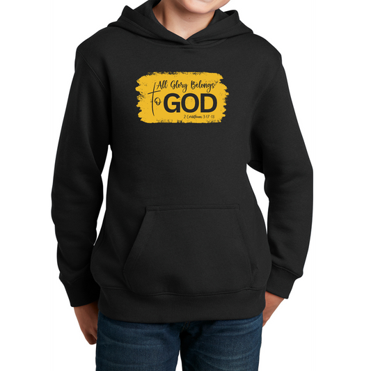 Youth Long Sleeve Hoodie All Glory Belongs to God, Golden Yellow