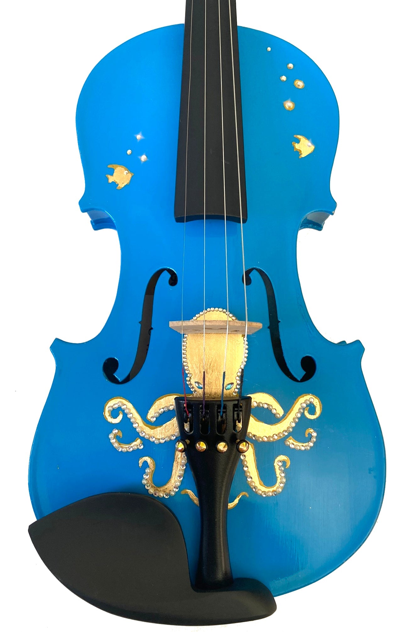 Octopus Bling Blue Violin Outfit w Brazilwood Bow Case Crystal Fine