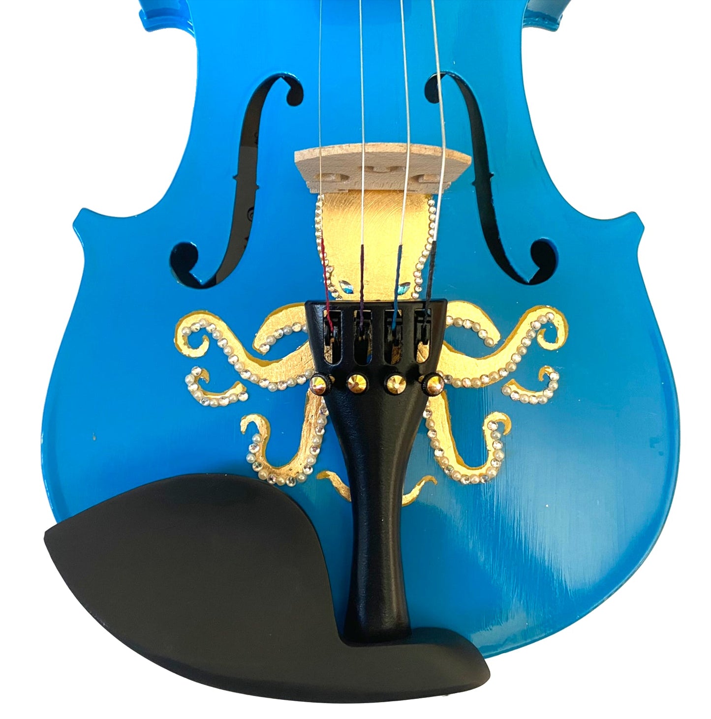 Octopus Bling Blue Violin Outfit w Brazilwood Bow Case Crystal Fine