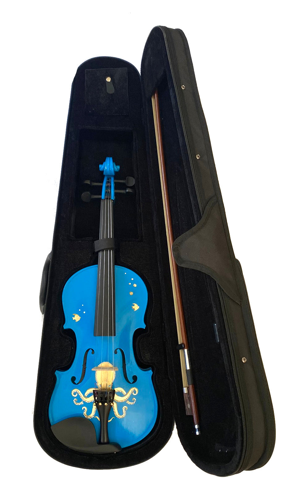 Octopus Bling Blue Violin Outfit w Brazilwood Bow Case Crystal Fine