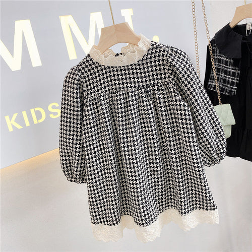 Baby Girl Houndstooth Pattern Mesh Patchwork Chanel’s Dress