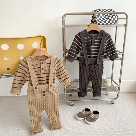 Baby Kids Unisex Long Sleeves Striped Knitted Sweater