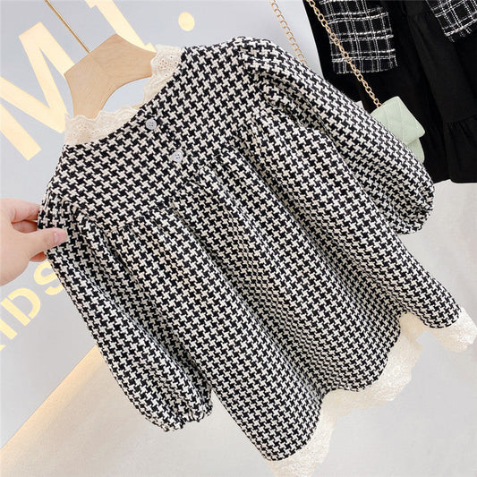 Baby Girl Houndstooth Pattern Mesh Patchwork Chanel’s Dress