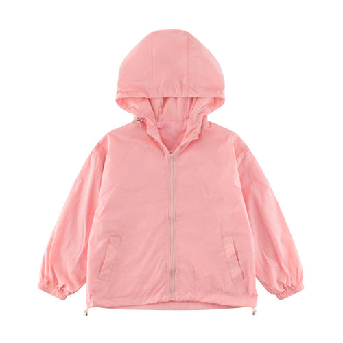 Kids Unisex Solid Color Hooded Zip-up Coat