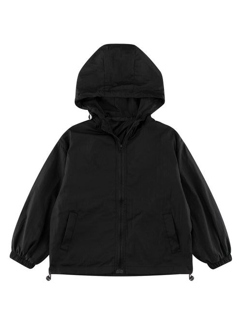 Kids Unisex Solid Color Hooded Zip-up Coat