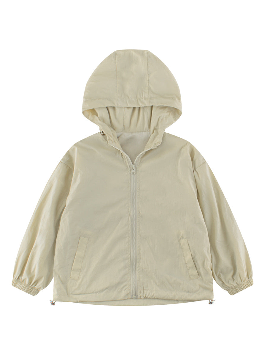 Kids Unisex Solid Color Hooded Zip-up Coat