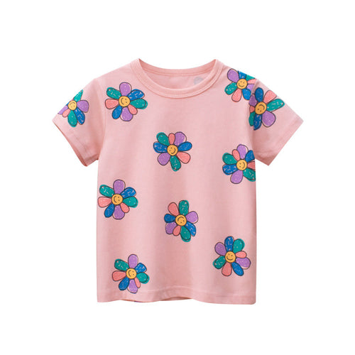 Baby Girl Sunflower Print Short Sleeved Lovely T-Shirt