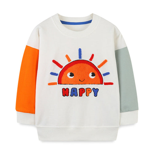 Baby Boy Sun Graphic Colorblock Design Pullover Cute Hoodie