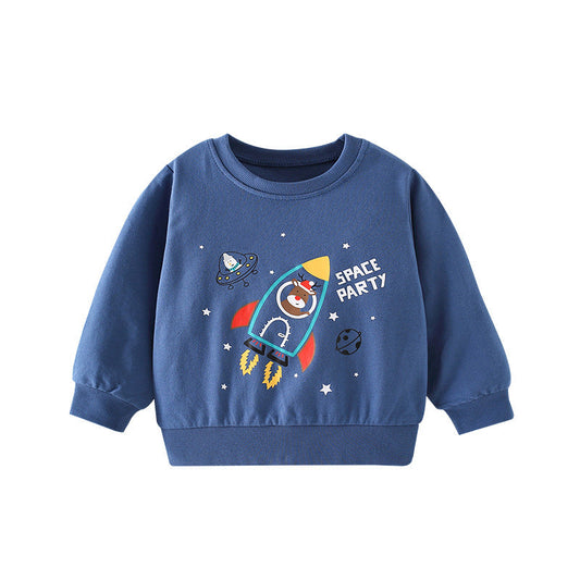 Baby Boy Planet Pattern Round Collar Cotton Hoodie