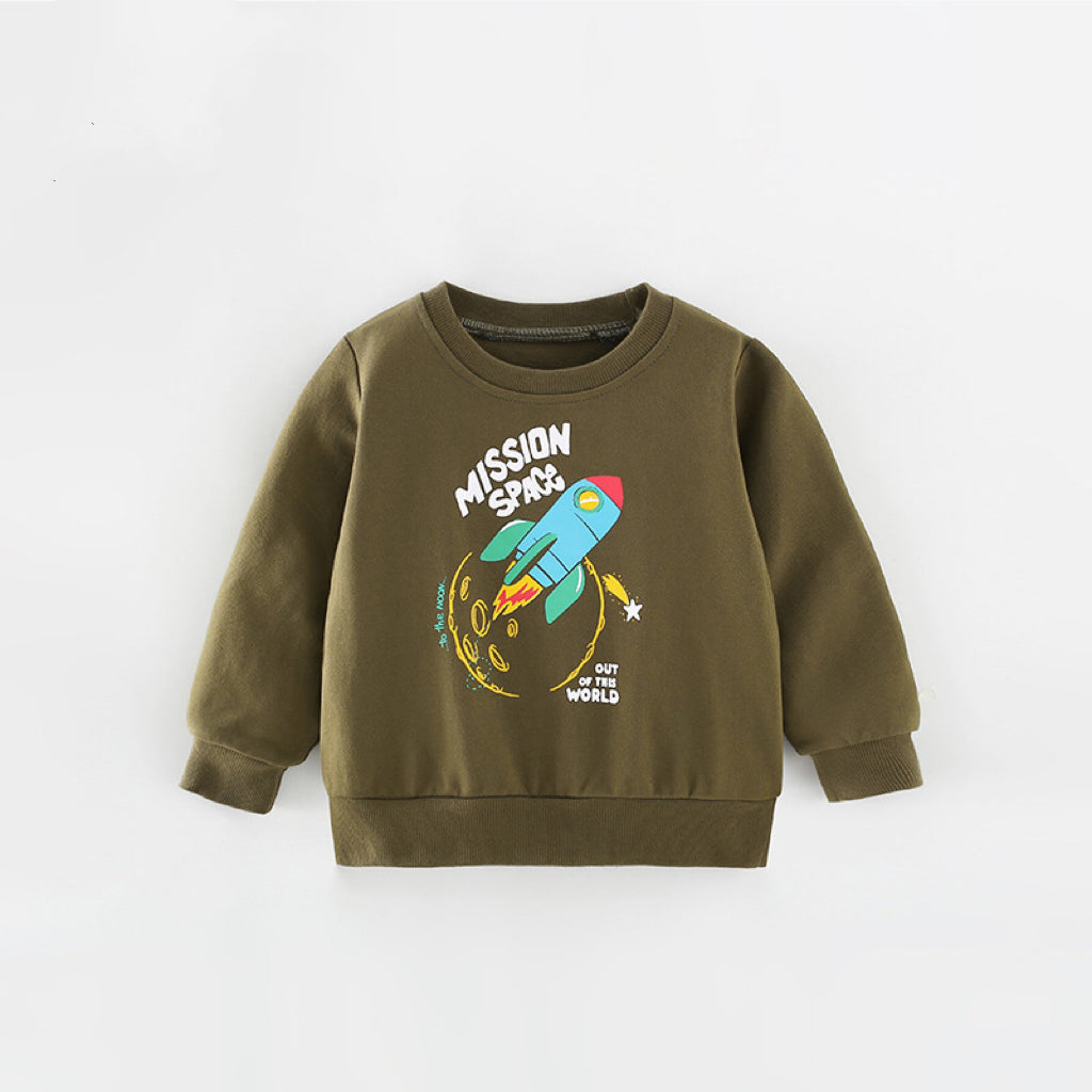 Baby Boy Rocket Graphic Crewneck Long Sleeve Cotton Hoodie