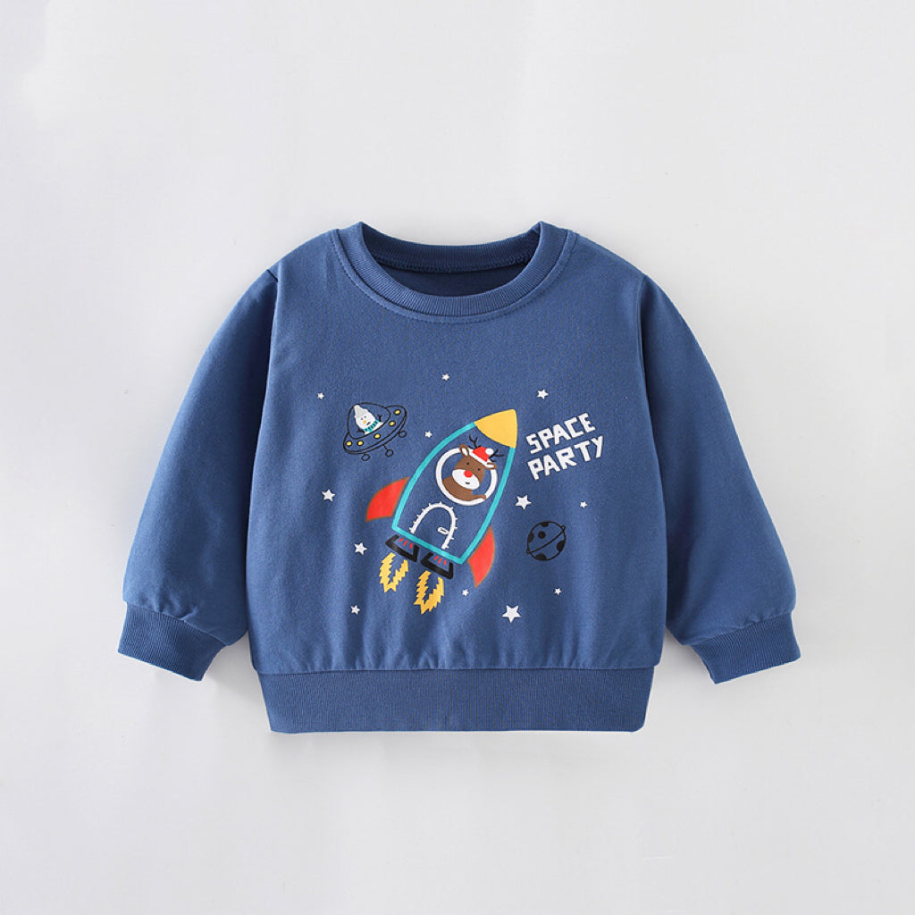 Baby Boy Planet Pattern Round Collar Cotton Hoodie