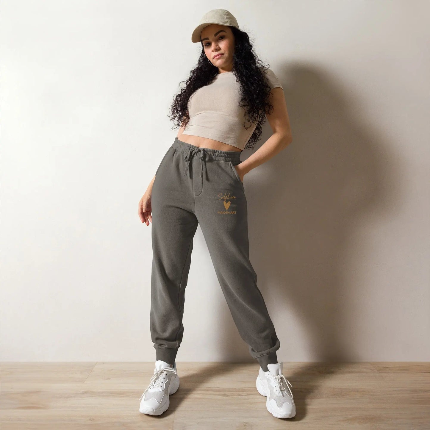 Self Love Unisex pigment-dyed sweatpants with Old Gold Embroidery