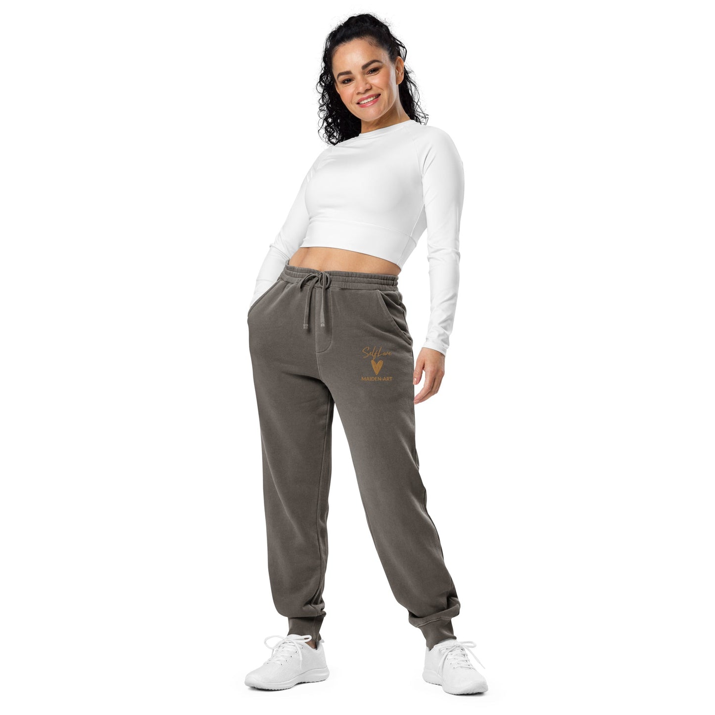 Self Love Unisex pigment-dyed sweatpants with Old Gold Embroidery