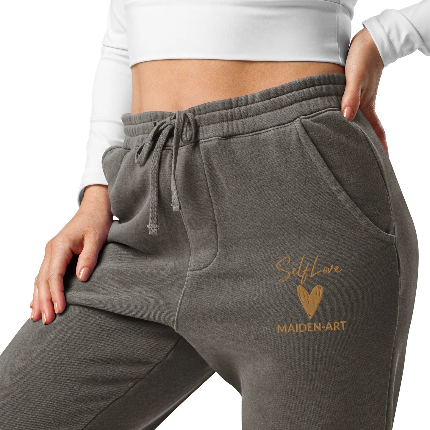 Self Love Unisex pigment-dyed sweatpants with Old Gold Embroidery